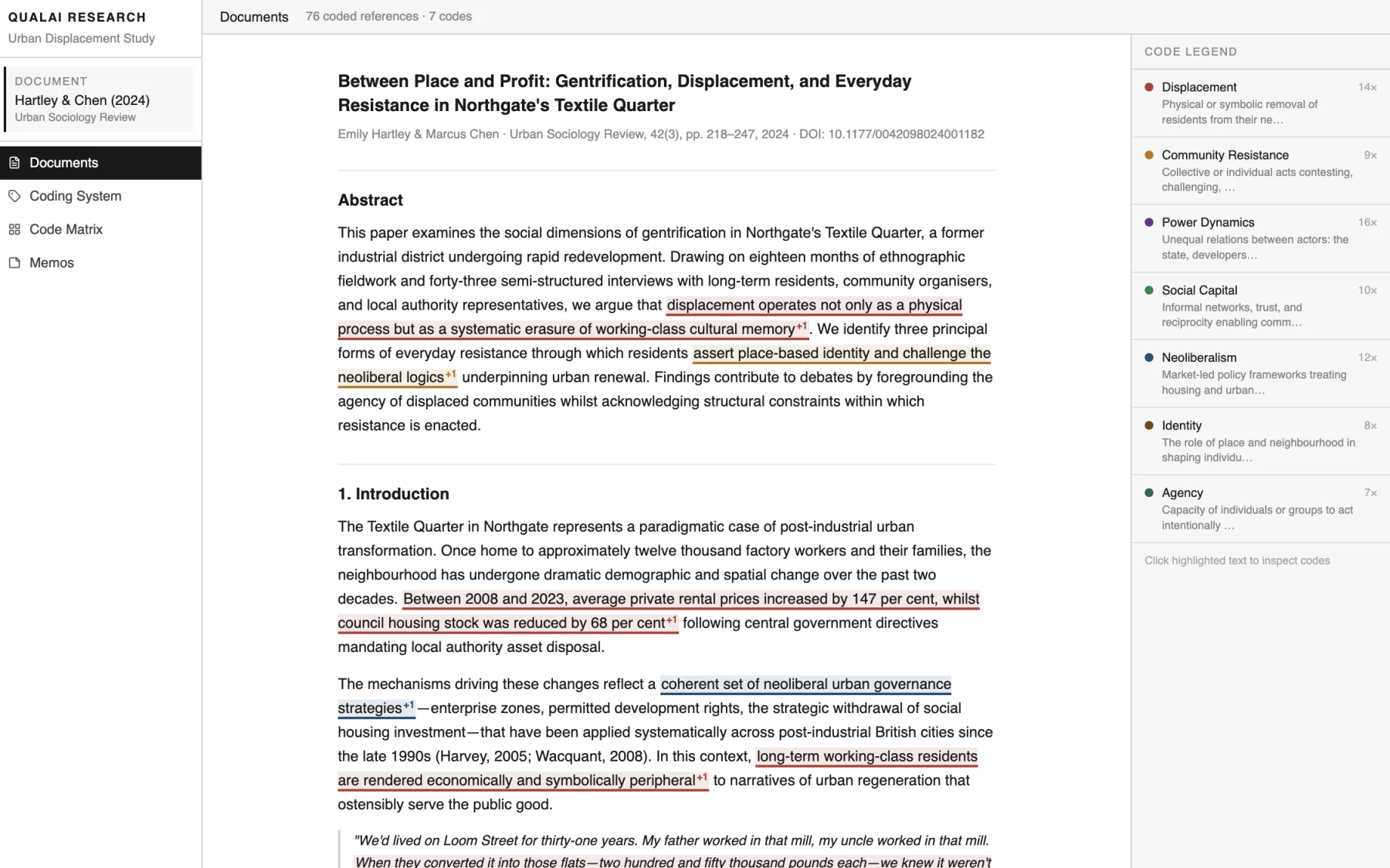 QualTA document coding interface